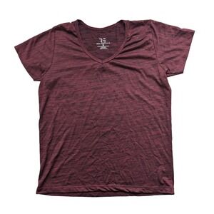 Real Essentials Mens V-Neck Short Sleeve Space Dye Heathered T-Shirt Burgundy M